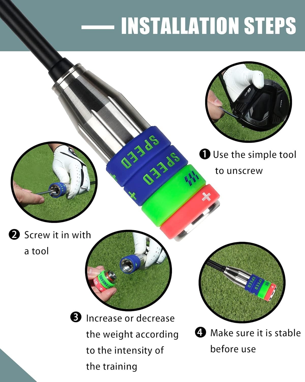 Golf Swing Speed Trainer Adjustable 3 Weight Tempo Aid Tool