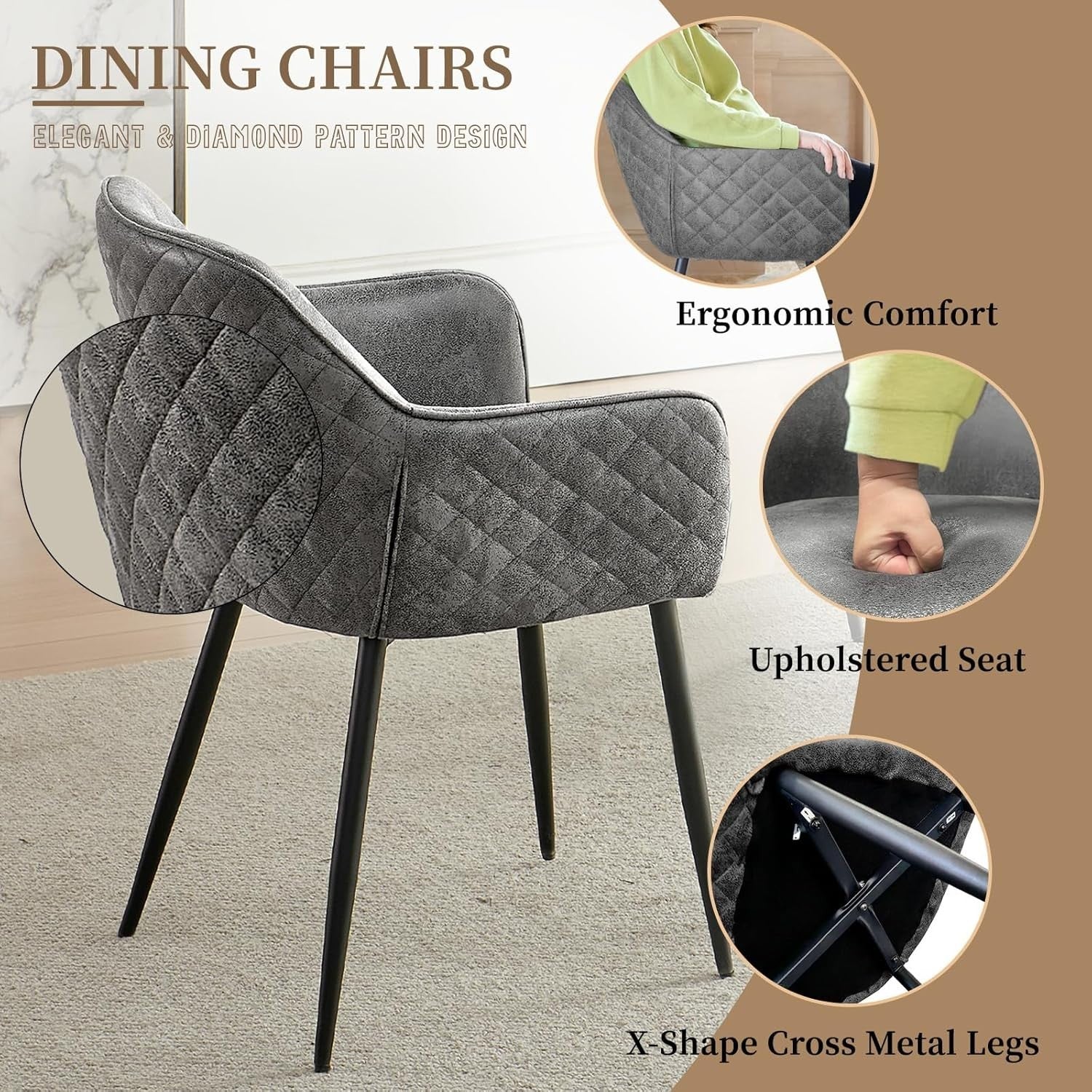 Grey Faux Suede Dining Set 4 Chairs + Walnut Round Table | 2–4 Seater Compact