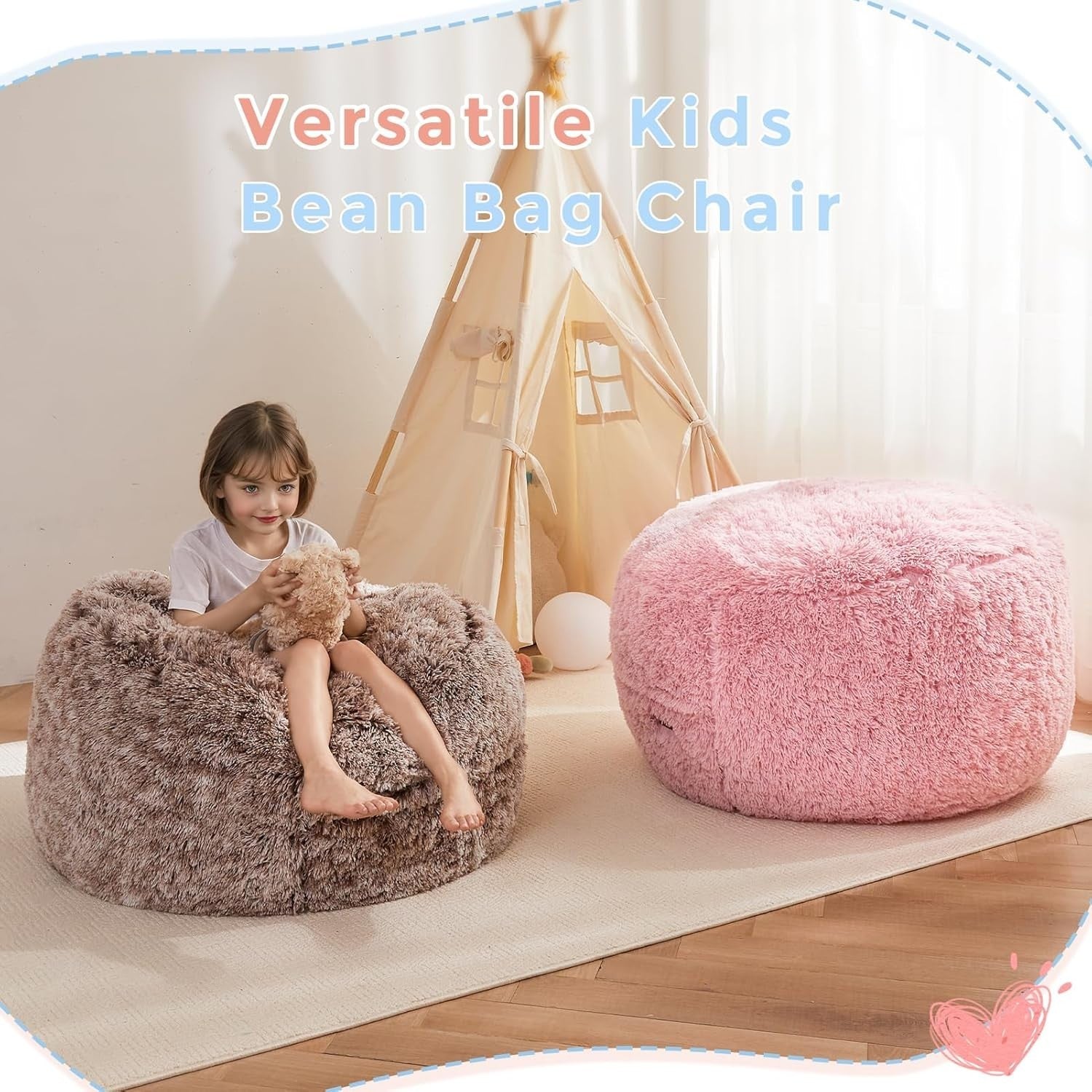Plush Kids Bean Bag Chair Bed Sofa Lounger - Foldable, Washable, XL