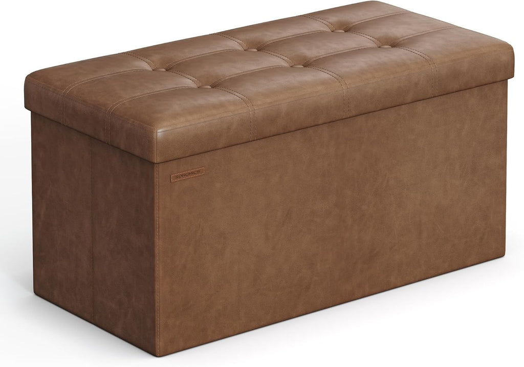 Coffee Brown Folding Storage Ottoman Bench – 76cm Seat & Footrest Box
