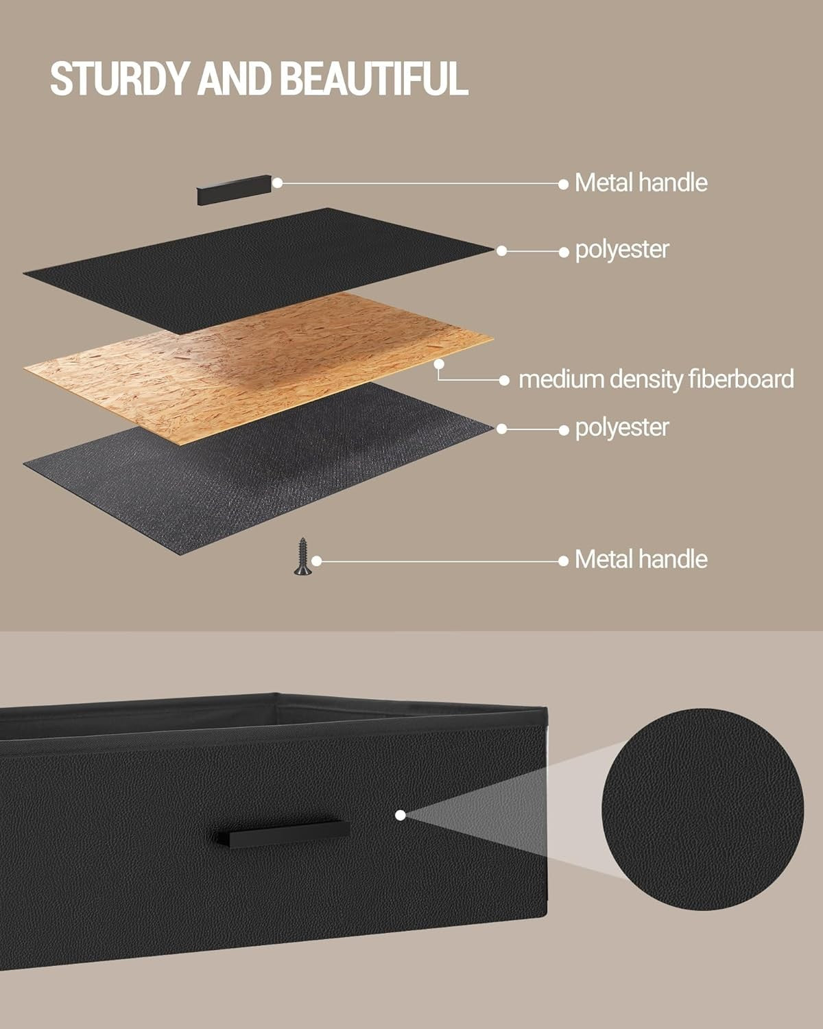 Black Bedside Table with USB Type-C Charging Ports & 2 Drawers