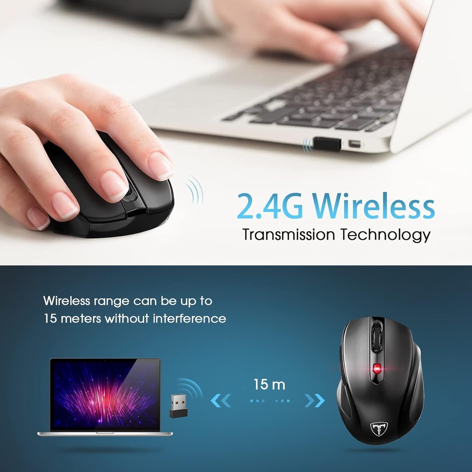 Wireless 2.4G Optical Mouse 2400 DPI 6 Buttons USB for PC Laptop