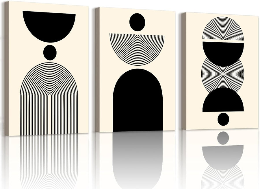 Set of 3 Framed Canvas Wall Art 30x40cm Boho Abstract Neutral