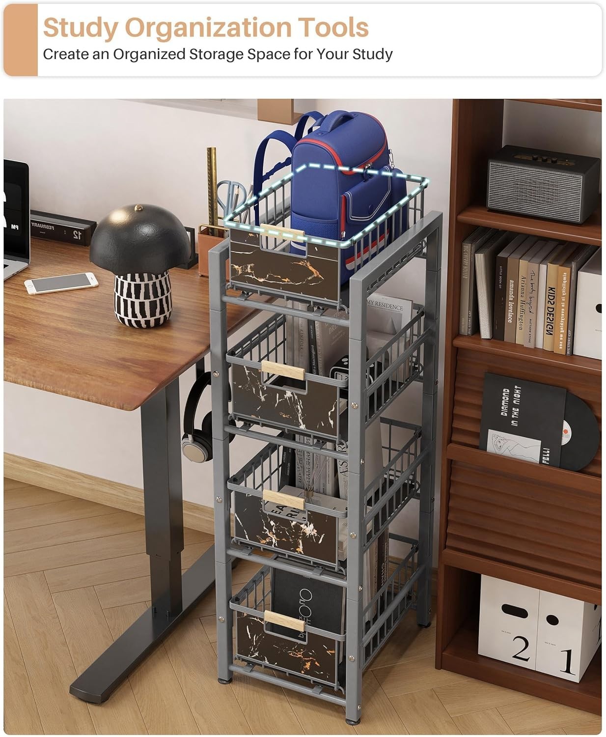 Slim 4 Tier Kitchen Storage Trolley Rolling Cart Grey