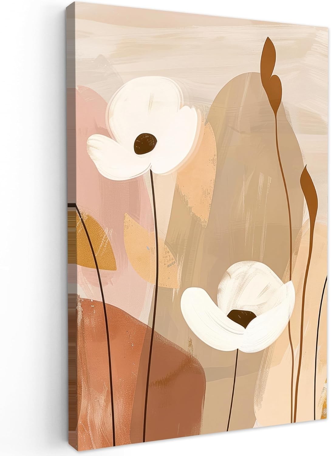 Abstract Floral Canvas Wall Art 40x60cm Framed Modern Beige