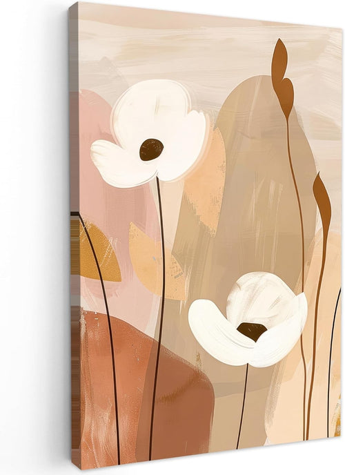 Abstract Floral Canvas Wall Art 40x60cm Framed Modern Beige