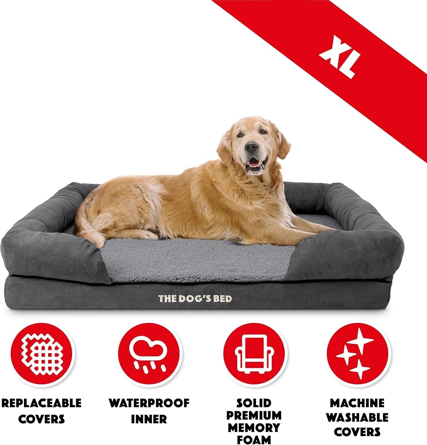 XL Orthopedic Dog Bed Plush Memory Foam 111x86cm Grey