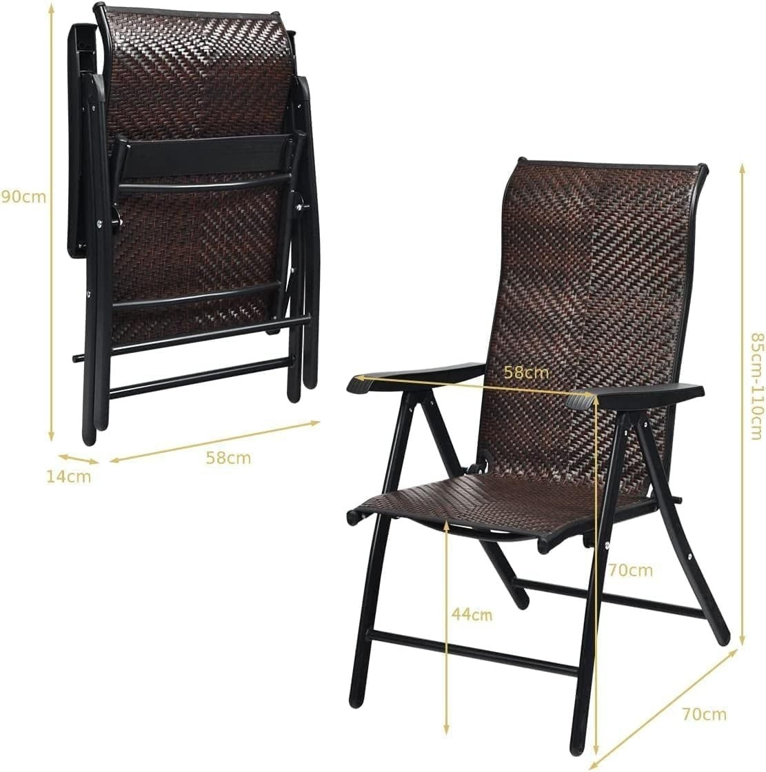 Set of 2 Outdoor Rattan Folding Chairs Adjustable Recliner Patio Garden Seats