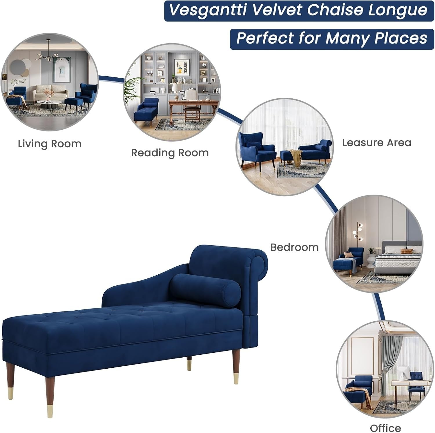 Luxury Blue Velvet Chaise Lounge Sofa Right Armrest – Space-Saving & Comfy