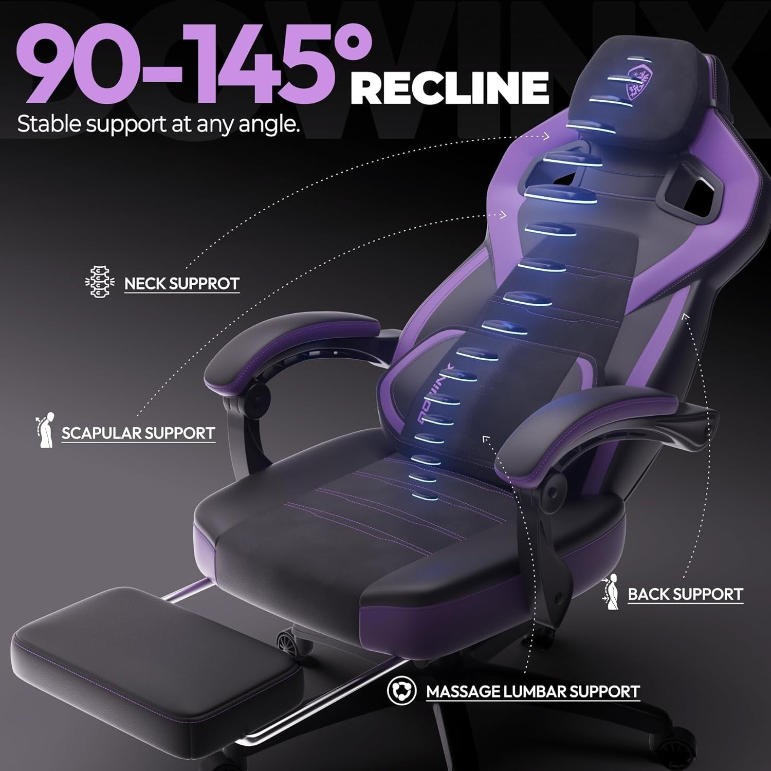 Gaming Chair Wide Back Ergonomic Office Desk Recliner Footrest Purple Leather