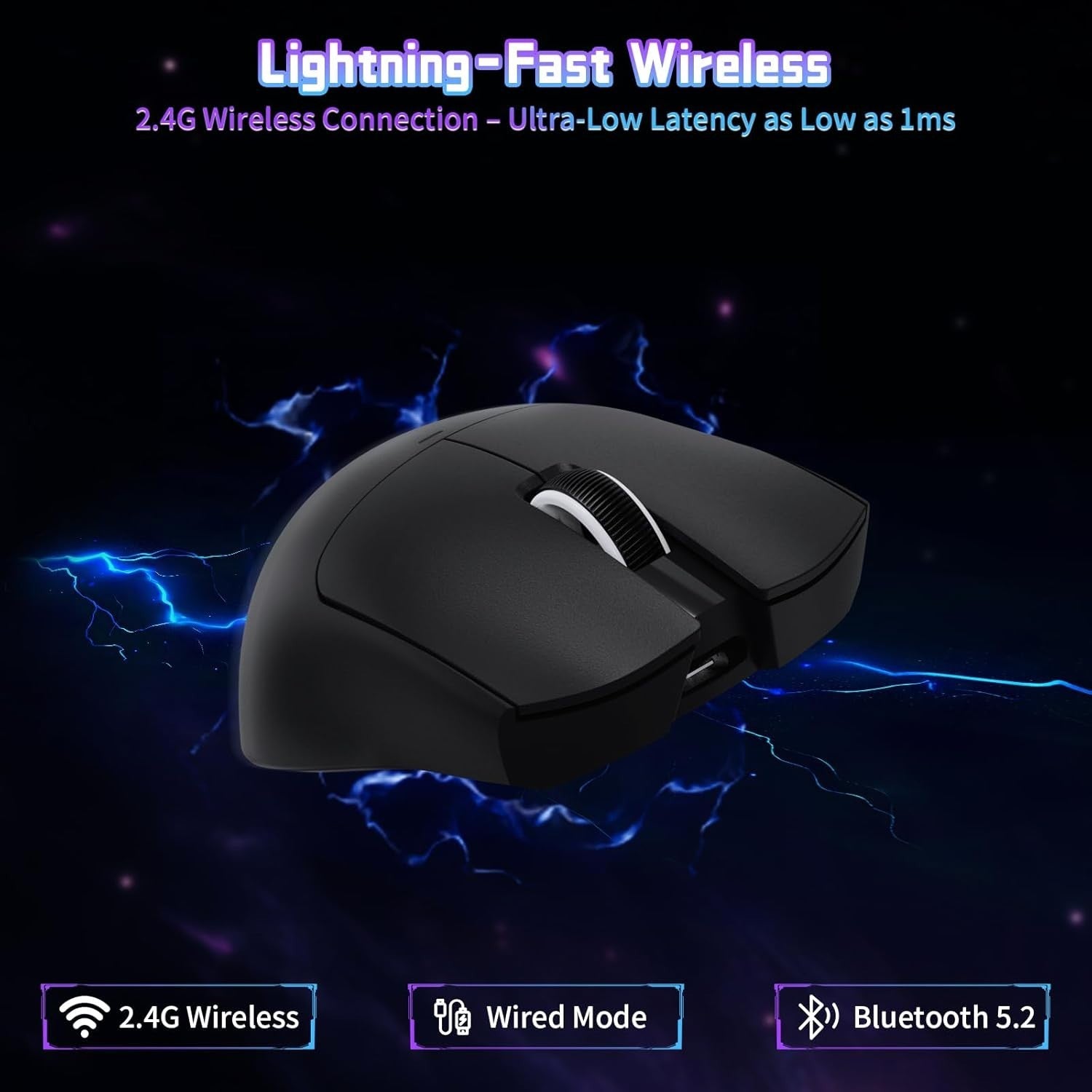 Superlight Gaming Mouse 22000 DPI Tri-Mode 63g 1000Hz Black