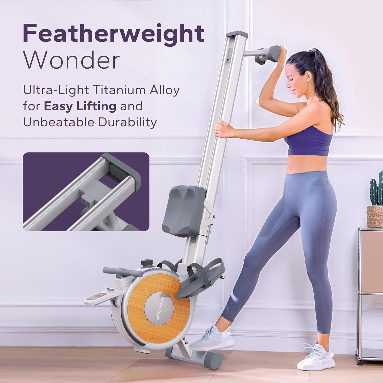 Wood Water Rowing Machine 22L Tank 6-Level Resistance Quiet App Compatible Home