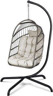 Foldable Hanging Egg Chair with Stand – 330lbs Capacity, Indoor Outdoor Use