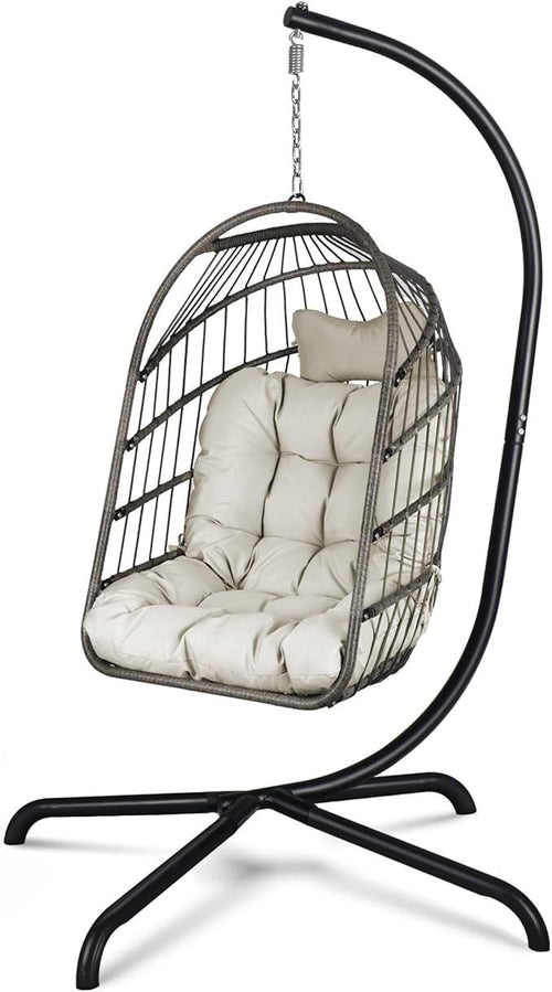 Foldable Hanging Egg Chair with Stand – 330lbs Capacity, Indoor Outdoor Use