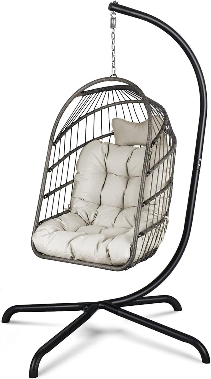 Foldable Hanging Egg Chair with Stand – 330lbs Capacity, Indoor Outdoor Use