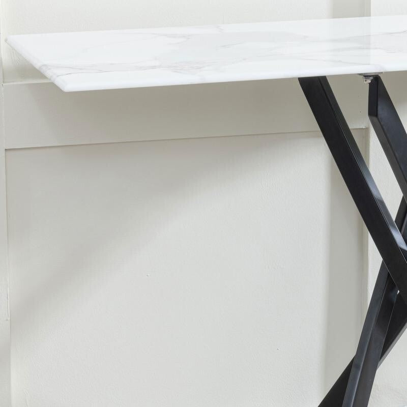 Modern White Glass Console Table with Black Metal Legs – Hallway Accent 120cm
