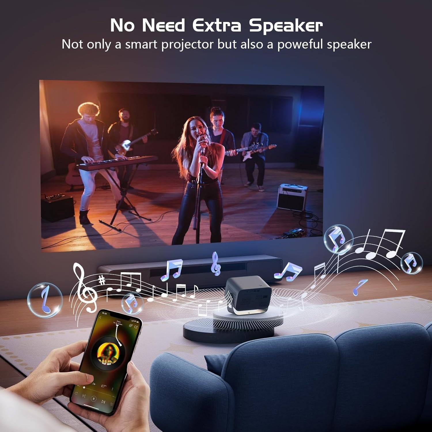 4K Smart Projector 1080P Auto Focus WiFi 6 Bluetooth 360° Portable