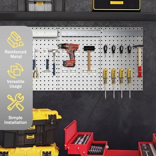 Wall-Mount Pegboard Kit 3PCS 120x60cm Alloy Steel 28 Hooks & Tool Racks