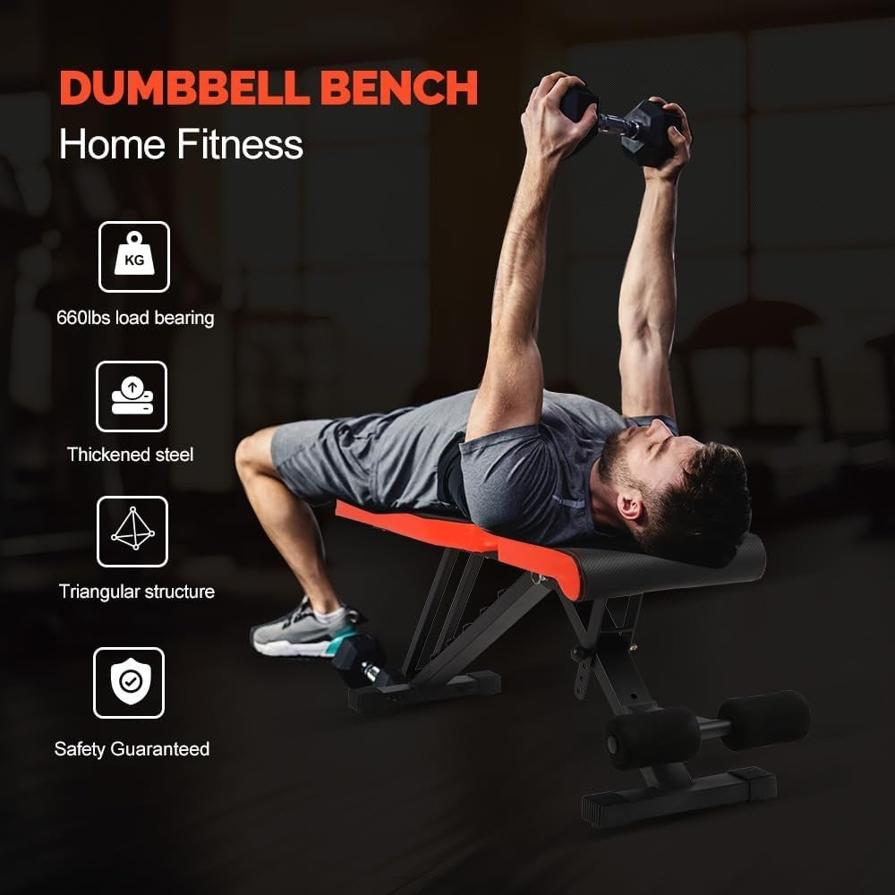 Foldable Adjustable Weight Bench Incline Decline 600lb Home Gym