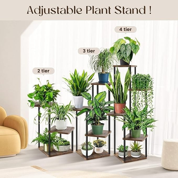 5-Tier Indoor Plant Stand, Metal Wood Display Rack for Home & Balcony