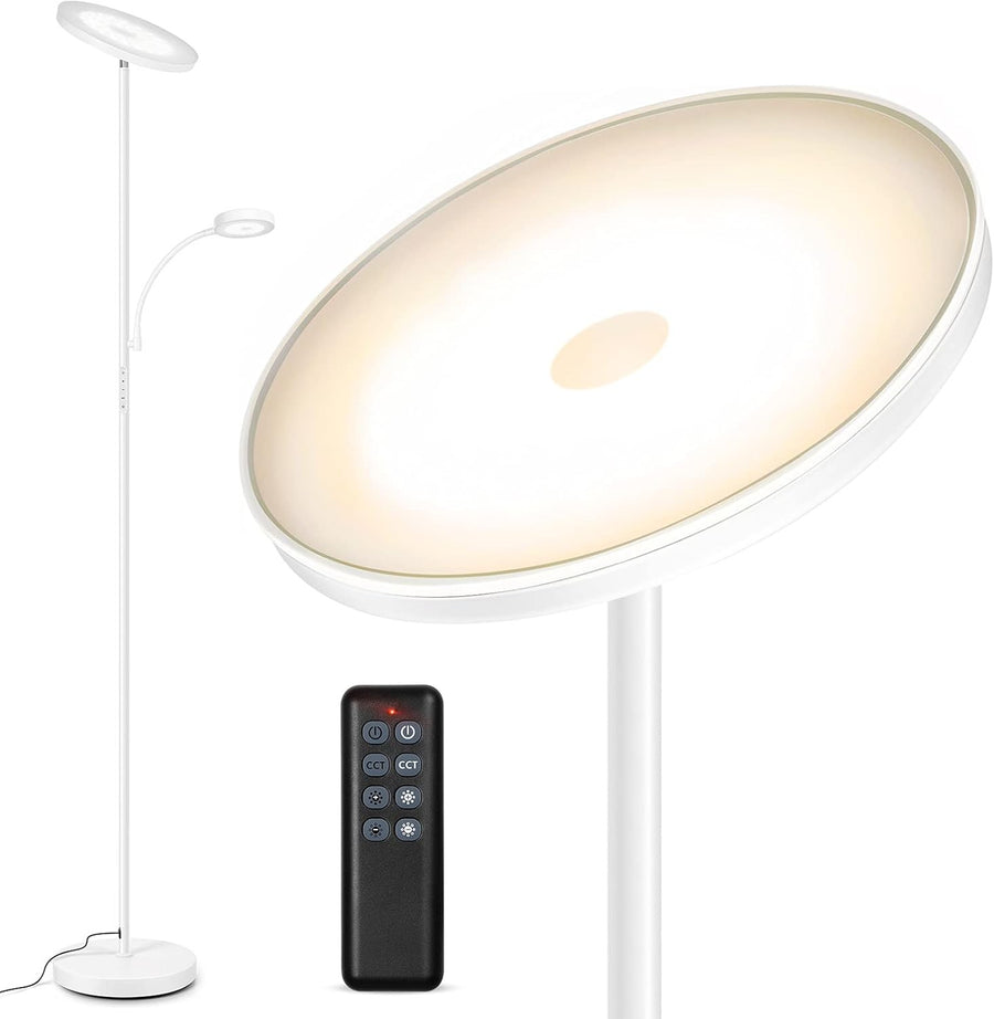 LED Floor Lamp with Reading Light Dimmable Remote Touch Uplighter White