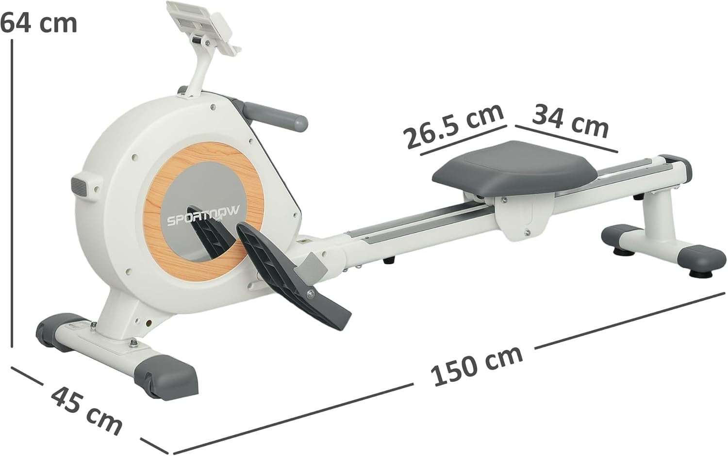 16-Level Magnetic Rowing Machine Dual Rail Quiet Rower LCD Phone Holder 150KG