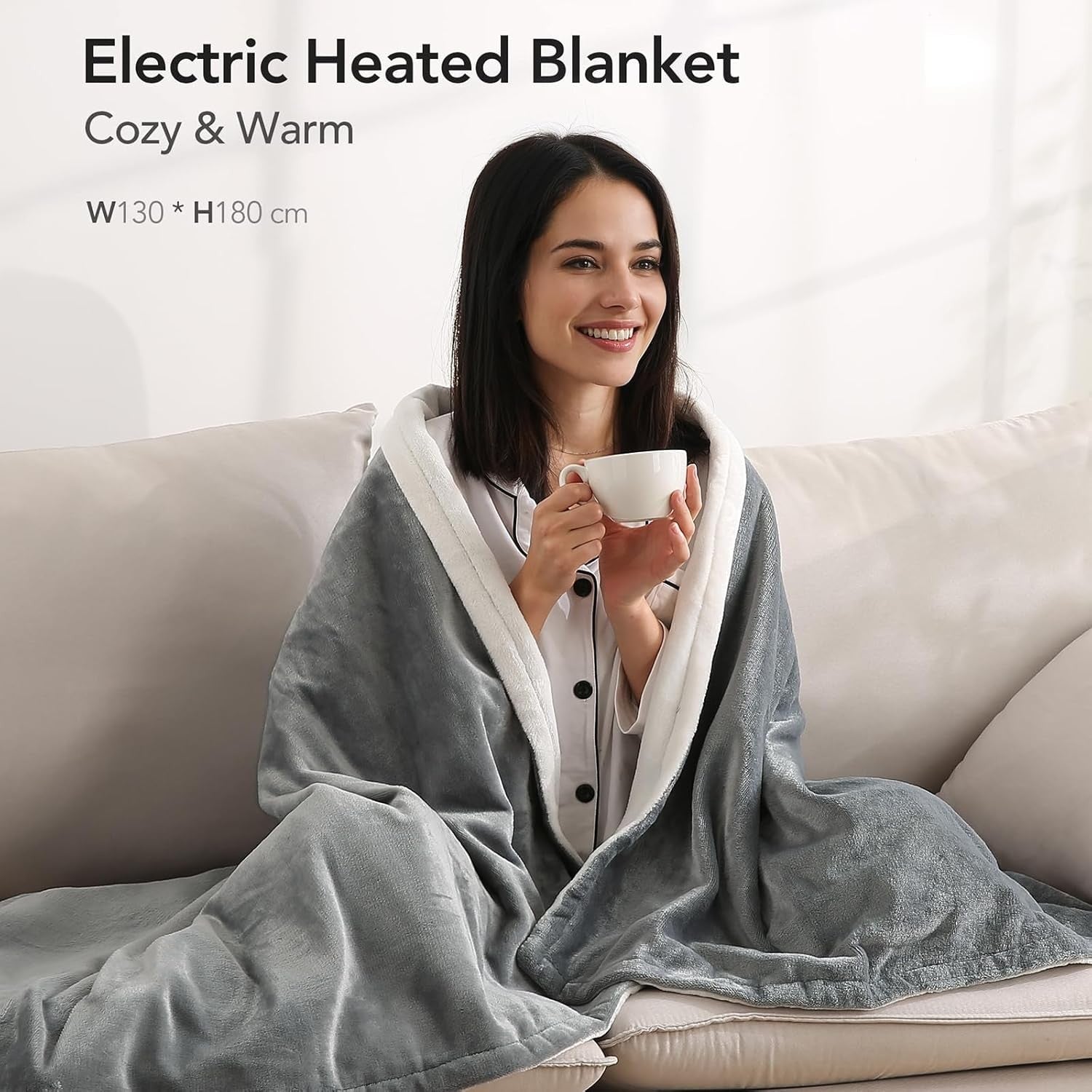 Electric Heated Blanket 180x130cm Throw Overheat Protection 4 Heat Timer