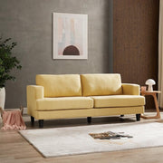 Mustard Yellow 3 Seater Sofa Linen Fabric Modern Couch with Padded Seat