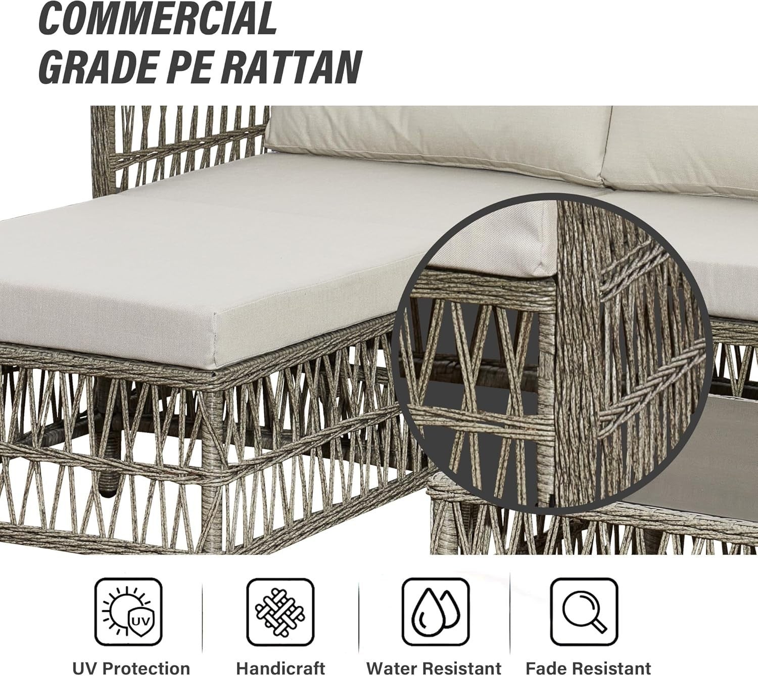 4 Seater Rattan Garden Sofa Set with Coffee Table – L Shape Patio Set