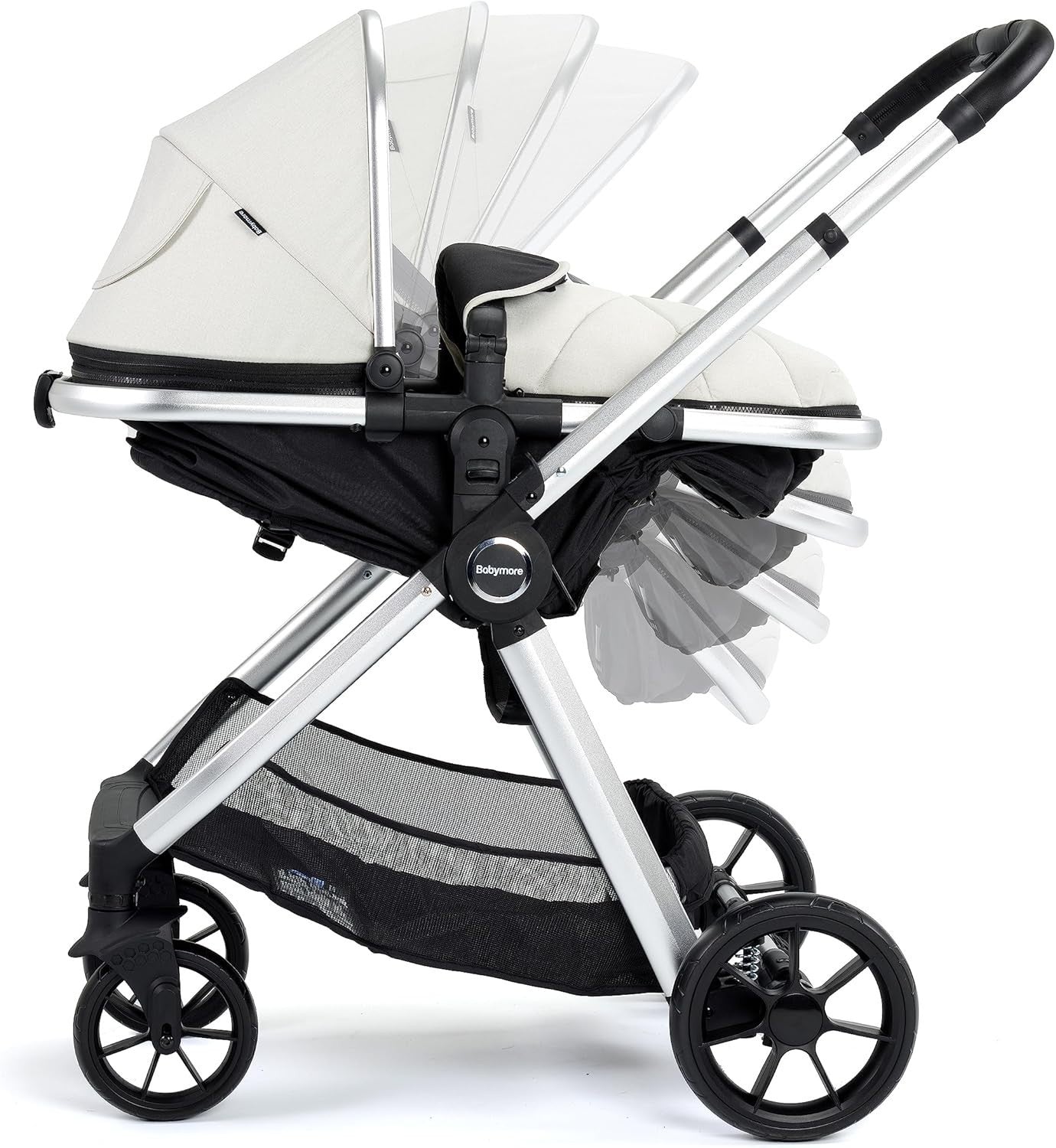 3in1 Baby Pram Pushchair Set Silver Foldable i-Size Travel System