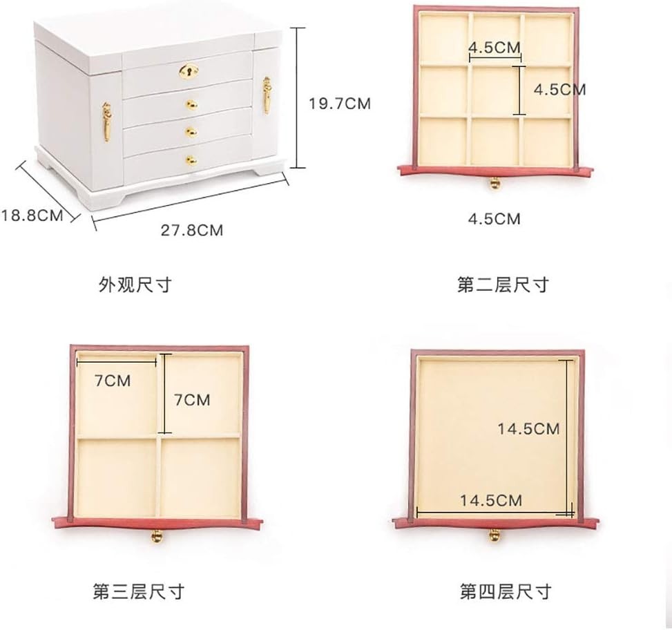 Large Wooden Jewelry Box Lockable Organizer with Mirror Drawers Red Wood