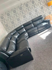 Large Black Reclining Leather Luxe Corner Sofa (PTP)