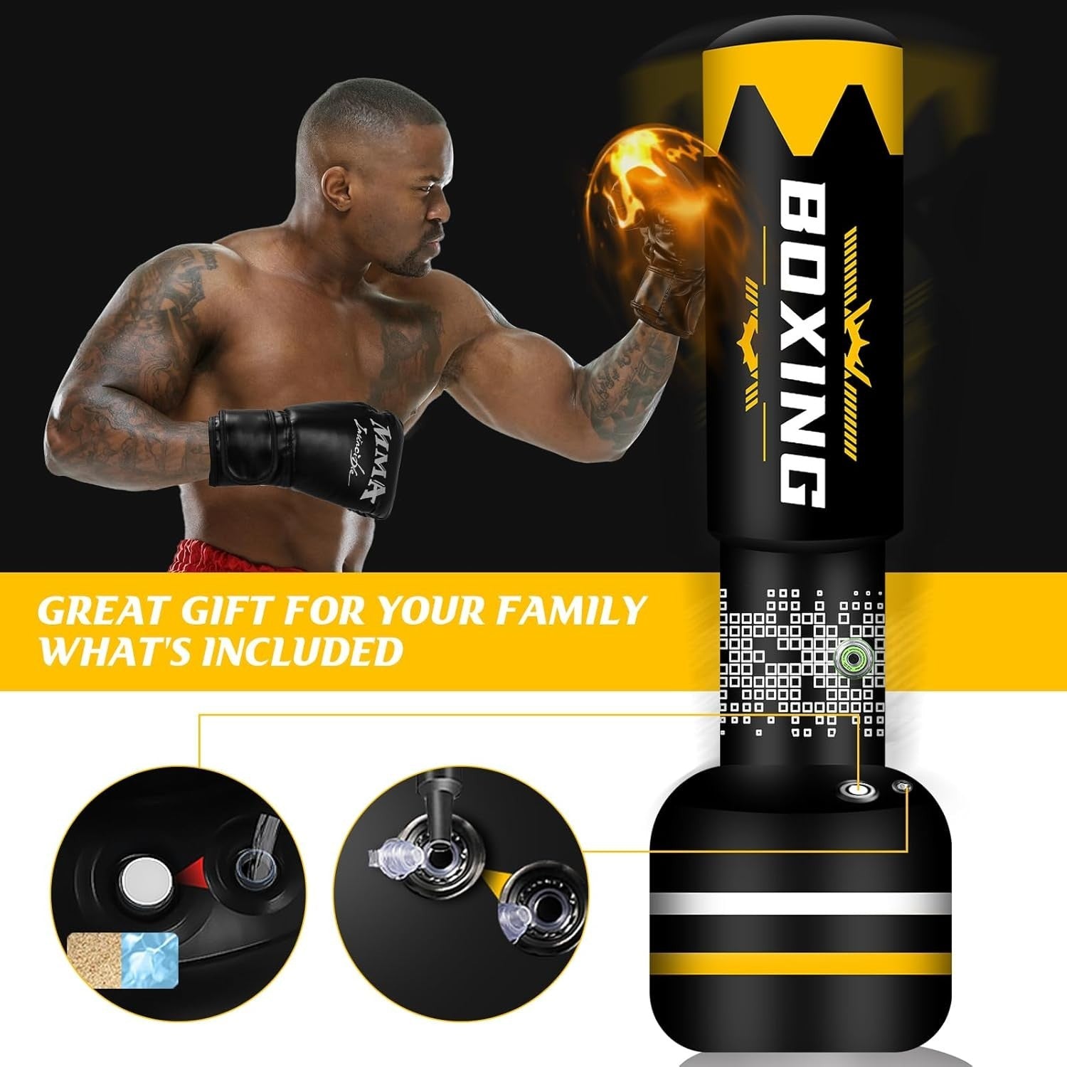 180cm Self Inflating Punch Bag Built In Pump MMA Boxing Set
