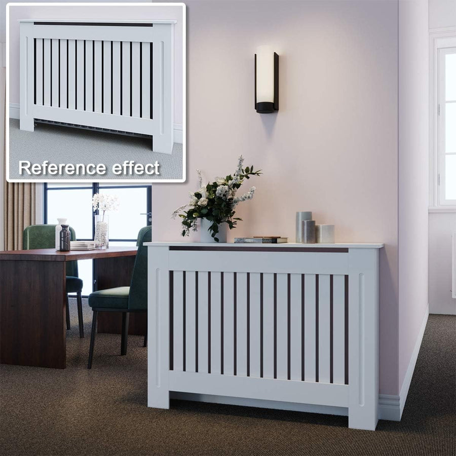 Medium Radiator Cover Cabinet White Slat MDF Modern Heater Shelf for Home Decor