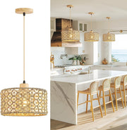 Rattan Pendant Light Shade 30cm Boho Woven Ceiling Lamp E27