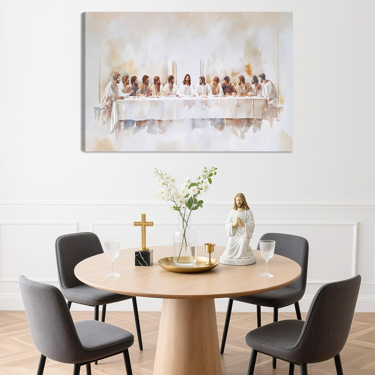 Christian Last Supper Canvas Wall Art Framed Religious Decor 59x39cm