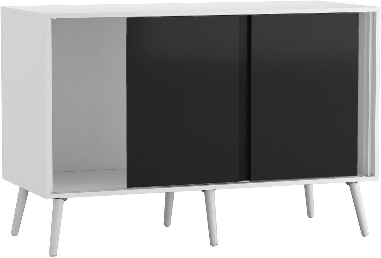 Modern Sideboard Cabinet White Frame Black Sliding Doors Storage Unit