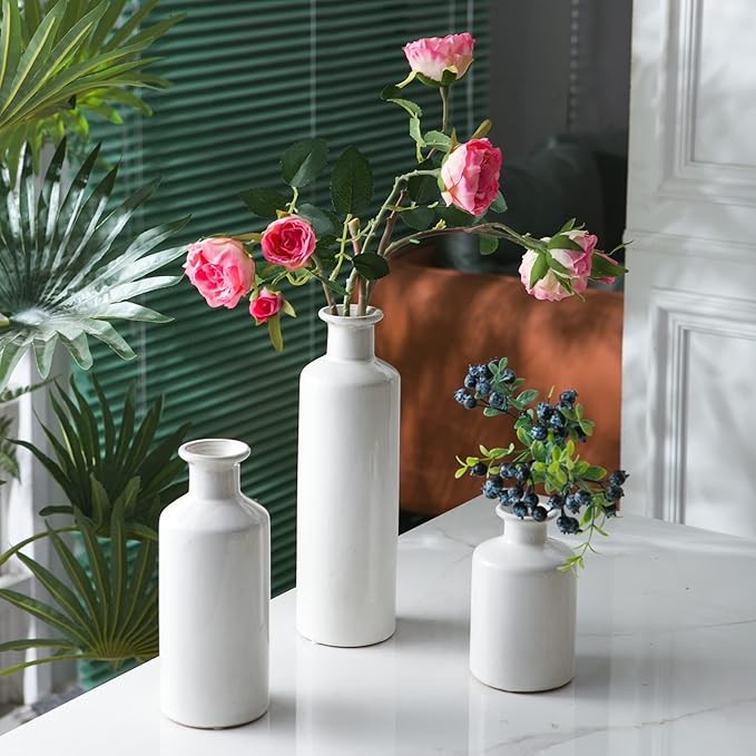 White Ceramic Vase Set Modern Minimalist Bottle Vases for Home Decor