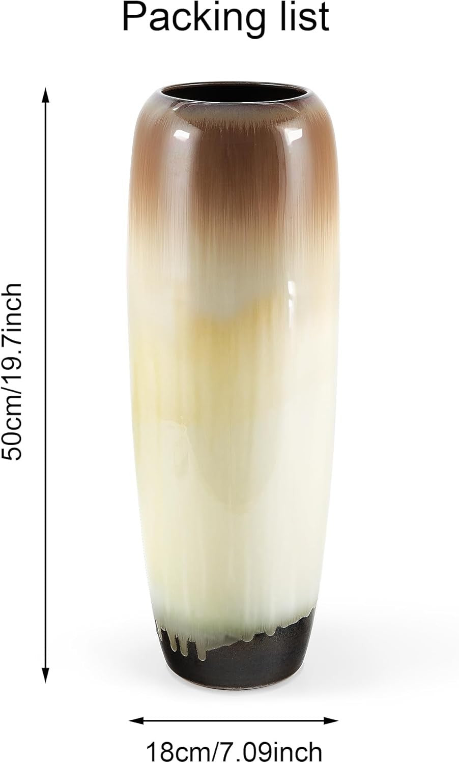 Tall Ceramic Floor Vase 50cm Brown Pampas Grass Large Living Room Decor