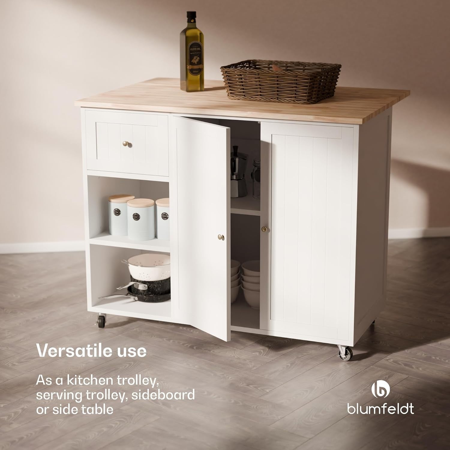 Kitchen Island w/ Extendable Worktop, 2 Drawers, 4 Doors - Storage Unit