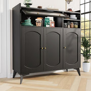 Black Sideboard Cabinet with Glass Door Gold Handles Modern Storage Unit