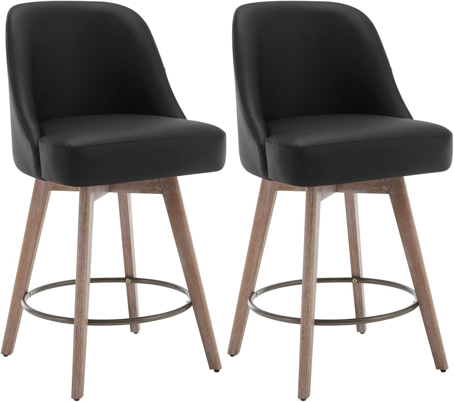 Swivel Counter Bar Stools Set of 2 PU Leather Wood 65cm Seat