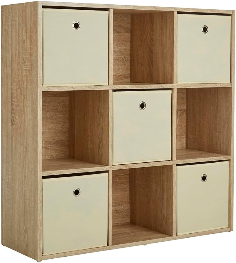 9 Cube Storage Shelf Oak Wooden Bookcase Display Unit 90cm