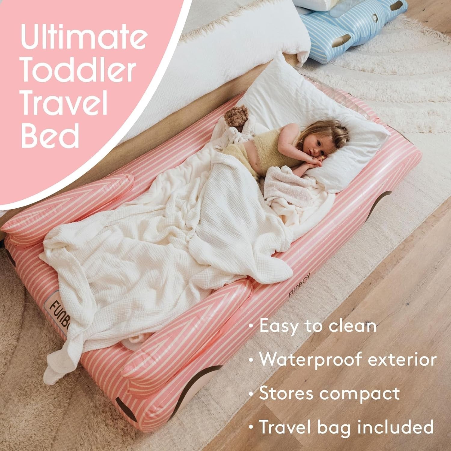 Kids Pink Inflatable Travel Bed Mattress Twin Sleepover Air Mattress with Carry