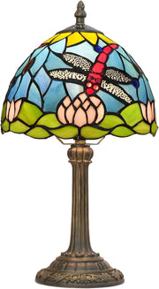 Tiffany Style Stained Glass Table Lamp Dragonfly Lotus Flower Decor