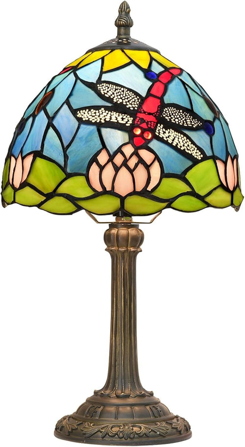 Tiffany Style Stained Glass Table Lamp Dragonfly Lotus Flower Decor