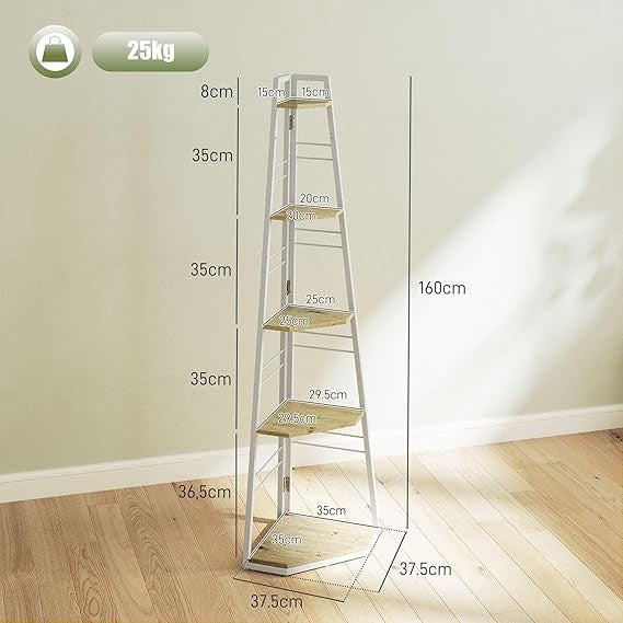 5-Tier Corner Shelf Unit, Modern Space-Saving Display Storage for Living Room