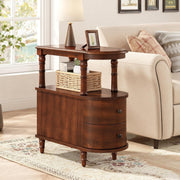 Solid Wood End Table with Drawers & Shelf – Cherry Walnut Side Table