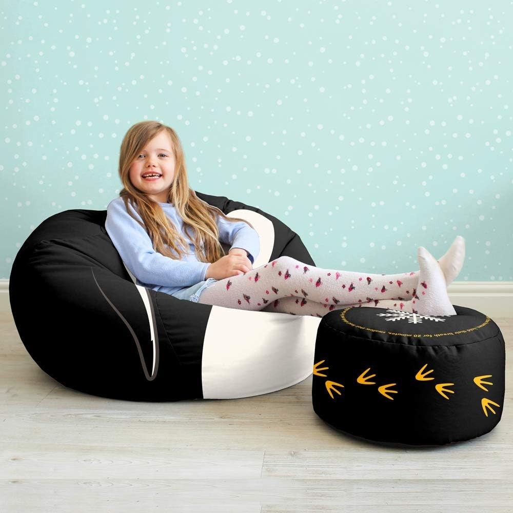 Toddler Kids Animal Bean Bag Chair with Footstool | Soft, Washable, Durable