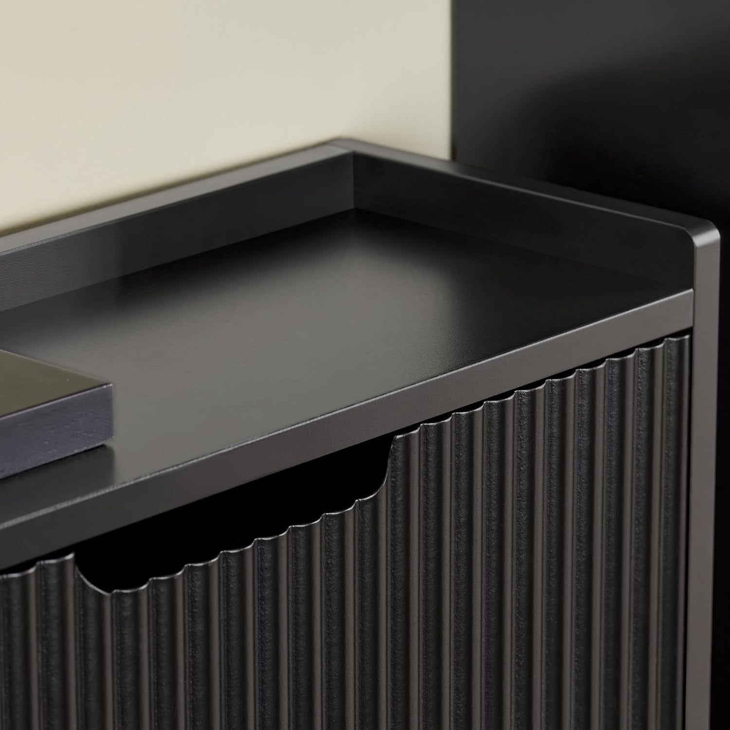 Slim Black Shoe Cabinet 2 Flip Drawers Narrow Hallway Storage 19cm Deep